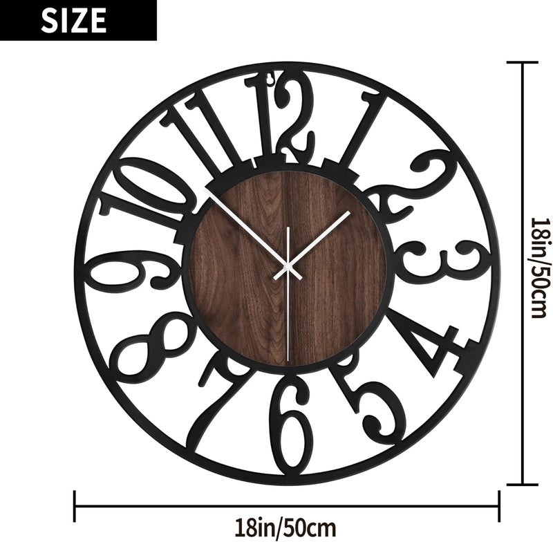 LEIKE Large Wall Clocks,Silent,Non Ticking,Battery Operated Big Retro Round Modern Wood Wall Clock for Living Room, Bedroom,Dinning Room,Farmhouse,Office,Home Decor-20 Inch(Black-Arabic Number) - Image 3